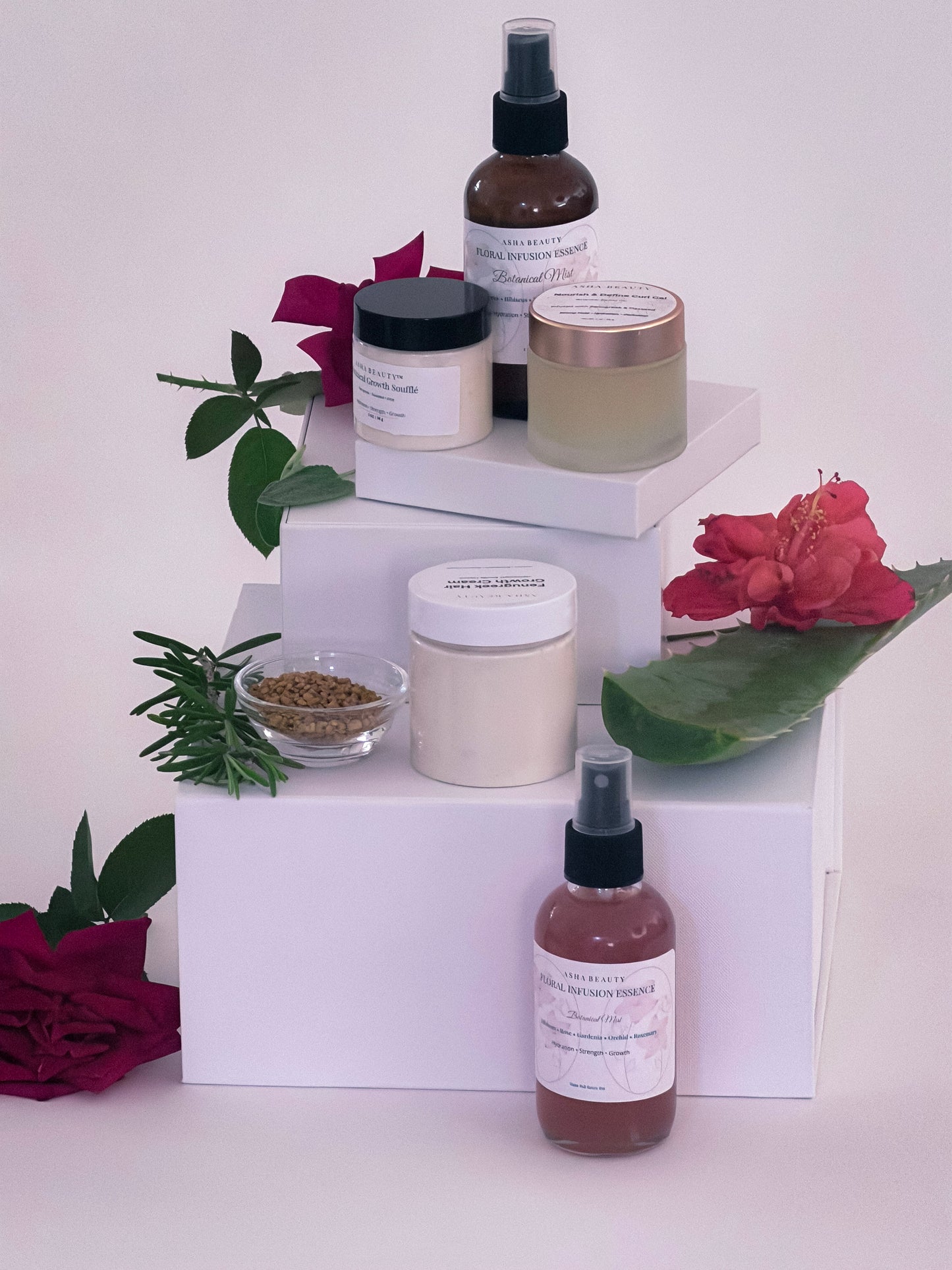 Asha Belle Beauty Botanical Curl Care Routine complete 3-step hair care set — Mist, Cream and Gel
