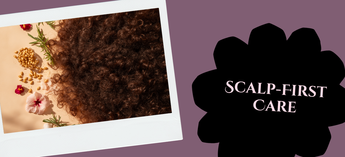 Botanical scalp-first hair care routine with fenugreek, rosemary, and hibiscus for curly and textured hair